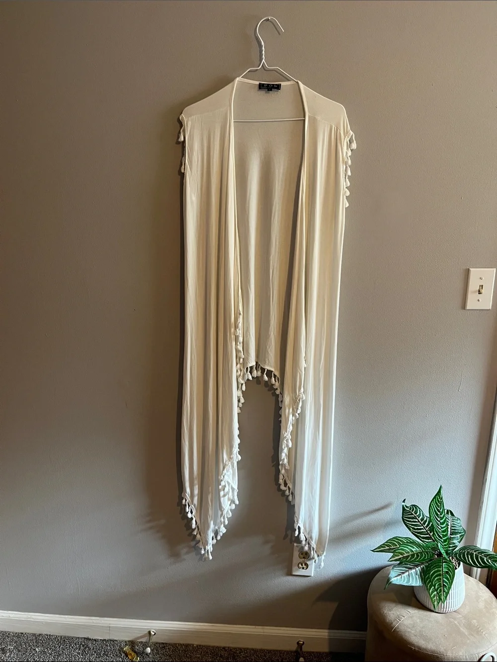 POL Waterfall Asymmetrical  Cream Long Tassel Trim Duster Boho SZ Small